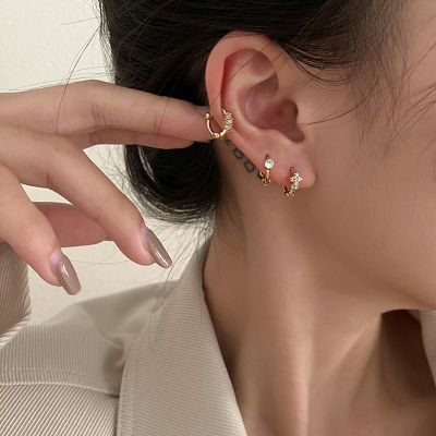 14K Goldsilver Helix Earrings for women Butterfly Simple Zircon Hoop Earrings for Piercing gold plated Earrings Set New Trendy Temperament Small Ear Buckle Earrings