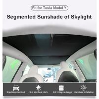 2PCS For Tesla Model Y Sunshade Net Skylight Roof Window Segmented Type Silver Coated Heat Insulation Nylon Gauze Car Sun Shade