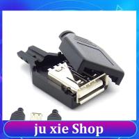 JuXie store 10pcs 3 in 1 Type A Female USB 2.0 Socket Connector 4 Pin Plug With Black Plastic Cover Solder Type DIY Connector