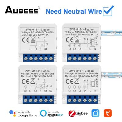 ™❧▧ Aubess ZigBee 3.0 Smart Circuit Switch Module Neutral Wire Required Support 2 Way Control Switch Works with Alexa Google Home