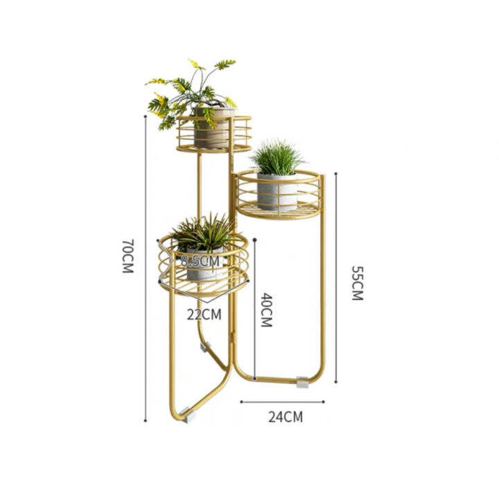 dt91-16-ชั้นวางต้นไม้-3-ชั้นสีทองทรงโค้ง