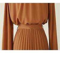 Korean Maxi Dress Women Plus Size 5XL Chiffon Cover up Casual Long Sleeve Shirt Dress High Waist with Belt Ready Stock