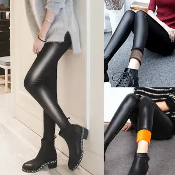 Women PU Leather Leggings Thermal Fleece Lined Winter Stretchy Pencil Pants