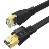 CAT8 สายเคเบิลเครือข่าย   สายแบนประเภทแปด RJ45 หัวคริสตัลผ่านการทดสอบ 8 จัมเปอร์เครือข่ายแบน