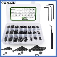 OWMXZL 900Pcs เหล็กอัลลอยเกรด10.9 สกรูฝาครอบซ็อกเก็ตหัวปุ่ม HEX M2 M3 M4 สีดำสีดำ ชุดแหวนรองน๊อตและน๊อต พร้อมประแจหกเหลี่ยม ชุดน็อตและสลักเกลียว เครื่องจักรความแม่นยำสูง