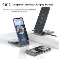 4 IN 1 Magnetic Transparent Wireless Chargers 15W Fast Charging For Iphone 14 13 Pro Max ,Airpods Pro,Iwatch