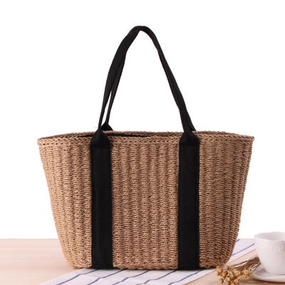 Vacation Straw Basket Casual Rattan Tote Summer Shoulder Bag Handmade Straw Bag Womens Beach Tote