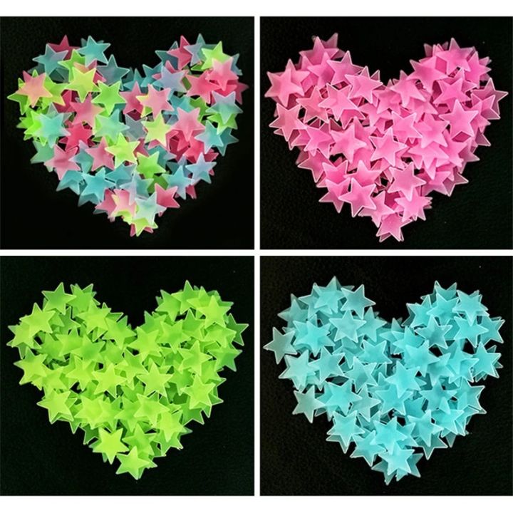 100pcs 3D Stars Glow In The Dark Wall Stickers Luminous