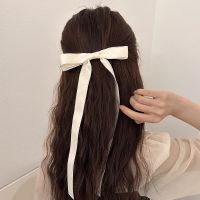 Sweet Long Streamer Bow Spring Clips Black White Ribbon Bowknot Head Barrettes Double Layer Women Hairpin Fashion Headwear