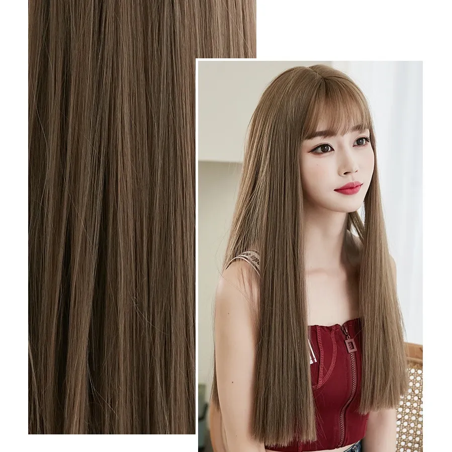 Wig for women long brown fake hair extension bangs straight natural human  wigs weg hair | Lazada PH