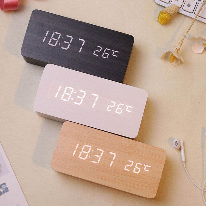 Modern Wooden Led Smart Alarm Clocks For Bedrooms Bedside Table Square