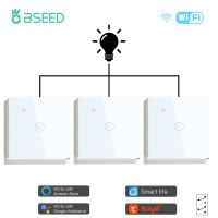 BSEED 1แก๊ง3Way สมาร์ท Wifi สวิตช์ไฟ220โวลต์ผนังเซ็นเซอร์สัมผัส Interruptor แก้วคริสตัลแผง Tuya สมาร์ทชีวิต Alexa ควบคุม