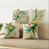 cushion cover  Cushion Cover Green Leaf Throw Pillow Case Decorative Polyester Linen Print Pillowcase for Home S