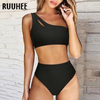 RUUHEE One Shoulder Bikinis Set 2023 High Waist Two Pieces Swimsuit Women Bandage Push Up Micro Bikini Swimwear Women Swimsuit