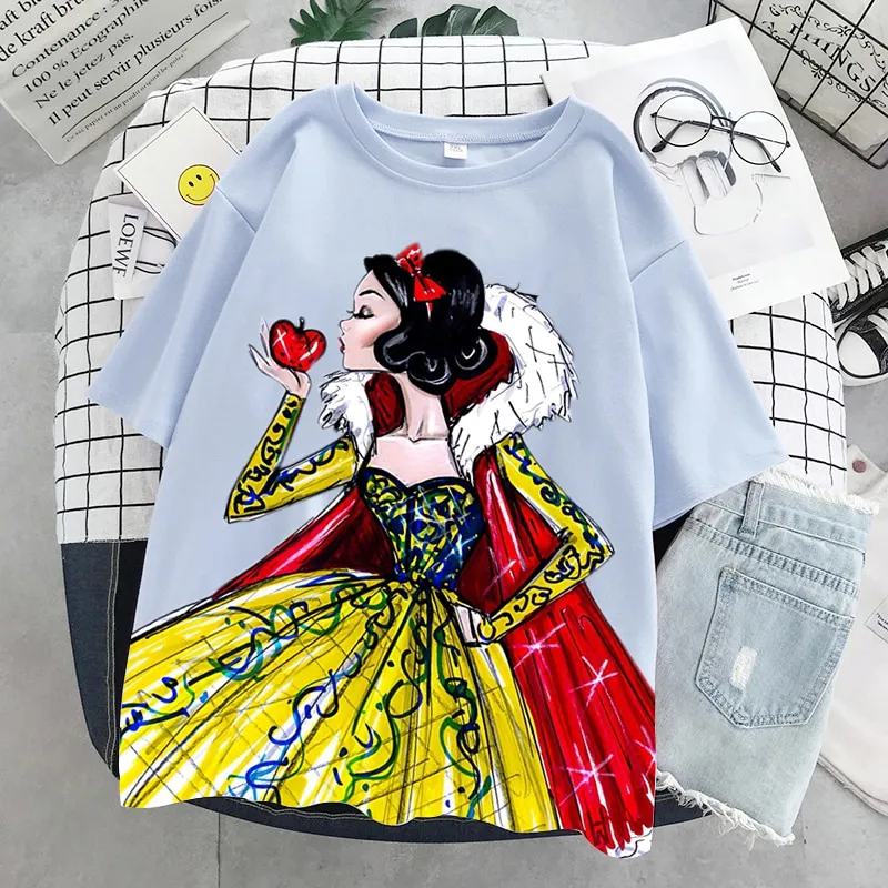 Disney Snow White Princess Women's Fashion T-shirt Kawaii Clothes