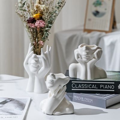 European Modern Luxury Body Art Ceramic Vase White Fashion Home Decoration Ornaments Living Home Decor