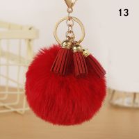 U2y7 1PC Decor ผ้านิ่มสบายขนสัตว์ Faux Fur กุญแจลูกบอลโซ่นุ่ม PomPom พวงกุญแจจี้