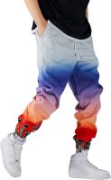 OYOANGLE Mens Cargo Pants Colorblock Print Drawstring Flap Pocket Sweatpants Casual Street Pants