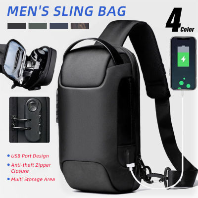 Waterproof Backpack USB Port Sling Mens Crossbody Anti-theft