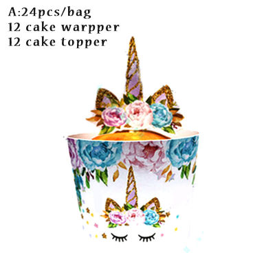 Xinyi3 Baby Shower Unicorn กล่องข้าวโพดคั่ว Cupcake Topper เค้ก Wrapper หมวกตกแต่งเค้กเด็กวันเกิด Party