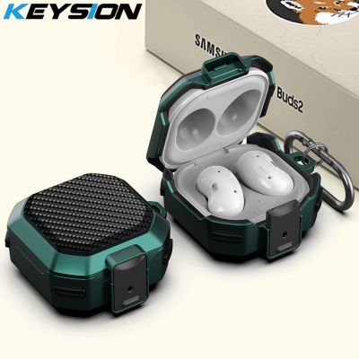 KEYSION Earphone Case for Samsung Buds2 2 Pro Carbon Fiber Texture Silicone Switch Shockproof Hook Cover for Galaxy Buds Live