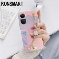 KONSMART เคสใหม่ Oppo Reno 10 Pro Plus Reno10 5G ทุกรุ่นพร้อมสร้อยข้อมือดอกไม้ประดับเพชรเคสโทรศัพท์สีม่วงใส Reno10pro + 2023