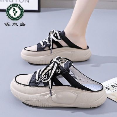 【July】 Woodpecker hot style Baotou slippers womens outerwear 2023 summer new all-match casual lazy shoes fashion