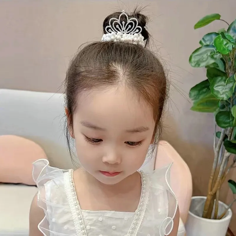 1PCS New Fashion Pearl Crown Princess Cute Kids Elastic Hair Bands Children  Hair Ties Girls Hair Accessories Baby Headwear 