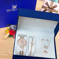 S-warovski, Rose Gold 1 set 5 ชิ้น นาฬิกา กำไล สร้อยคอ แหวน ต่างหู พร้อมกล่องและถุงSwarovski พร้อมส่งค่ะ