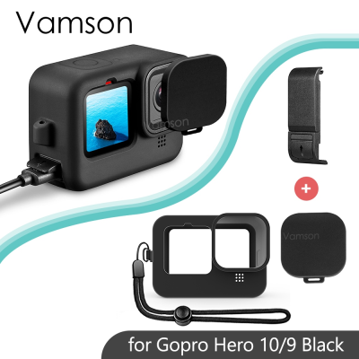 ฝาปิดด้านข้างแบตเตอรี่พร้อมเคสซิลิโคนสำหรับ Gopro Hero 10 9สีดำที่ถอดออกได้ฝาปิดแบตเตอรี่สำหรับอุปกรณ์เสริม Gopro 10 9 gift