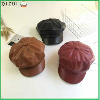 QIZUI ฤดูใบไม้ร่วงฤดูหนาว แปดเหลี่ยม สีทึบ แฟชั่นใหม่ หมวกนิวส์บอย หมวกเด็กส่งหนังสือพิมพ์ หมวกเบเร่ต์ หมวกแหลม