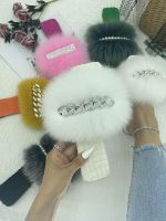 fyjhSexy Crystal Chain Fur Slippers Women Furry Flip Flops Female White Flannel Flats Soft Home Luxury Slides 2023 Summer Sandals