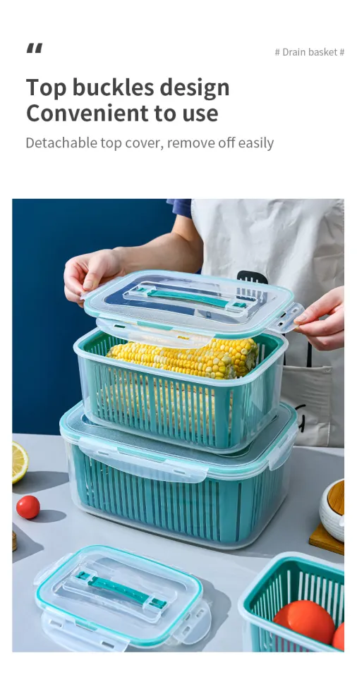 Freezer Food Storage Box,Dual Layers Drain Basket Containers with