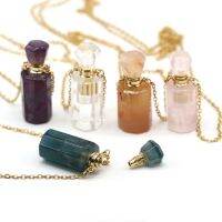 【cw】 Stone Perfume Bottle Pendant Necklace Quartzs Lazulis Necklaces Jewelry Length 66 5cm Size 15x38mm ！