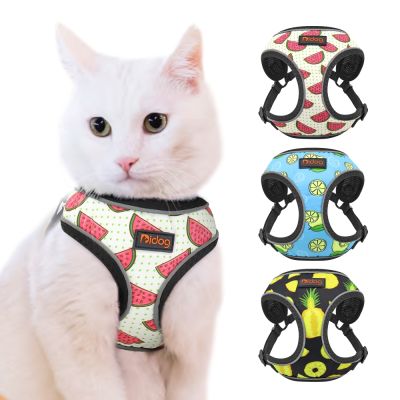 （PAPI PET）เสื้อรัดอกแมวไนล่อนตาข่ายสะท้อนแสง,เสื้อกั๊กสุนัขจูงลูกแมวเทียมพิมพ์ลายเล็กสุนัขแมวชิวาวายอร์กเชียร์