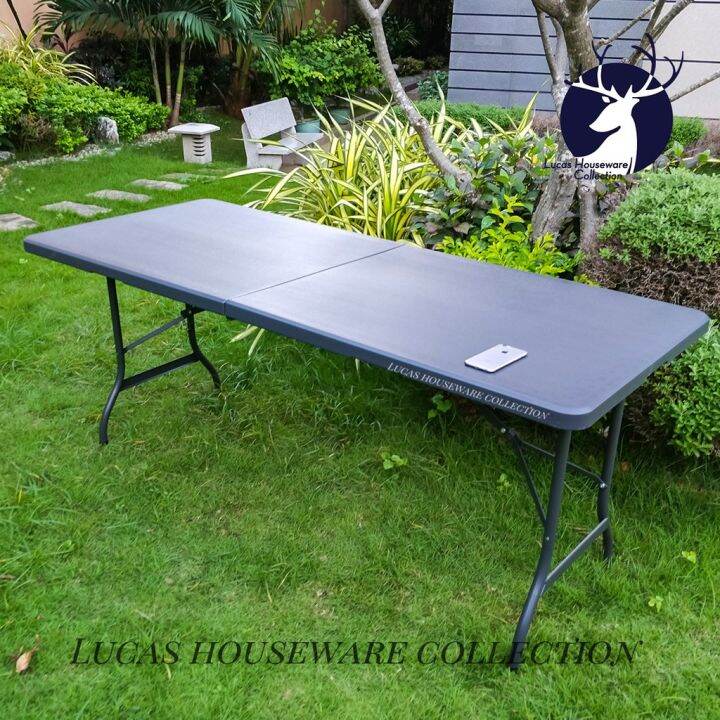 PORTABLE FOLDING TABLE (6FT) RECTANGULAR (BLACK&BROWN&WHITE) FOLD IN