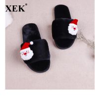 XEK Spring and Autumn Winter Home Plush Slippers Women Cute Home Santa Cartoon Animal Cotton Woman Slippers Wyq233