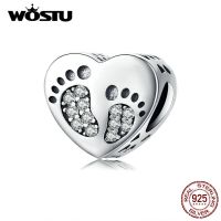 【✱2023 HOT✱】 x15d7e Wostu จี้925เงินสเตอร์ลิงแท้ลายรอยเท้าหัวใจลูกปัดสร้อยข้อมือเพทายทรงเสน่ห์แบบพอดี Bkc1395เครื่องประดับสำหรับผู้หญิง