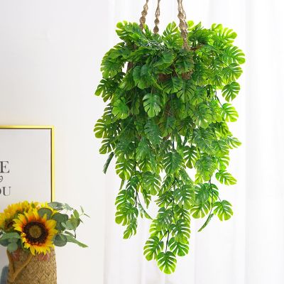 [AYIQ Flower Shop] 1ชิ้นสีเขียวใบเถาผ้าไหมพืชเทียมแขวนใบหวายพวงมาลัย Diy สำหรับบ้านงานแต่งงานห้องน้ำตกแต่งสวน