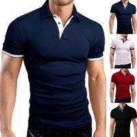 【Ready】Men Shirt Short Sleeve Contrast Color Turn-Down Collar Soft Summer T-Shirt For Work