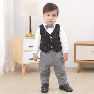 [COD] Cross-border childrens wholesale autumn and winter quilted thickened three-piece clothes baby British long-sleeved boys suit
