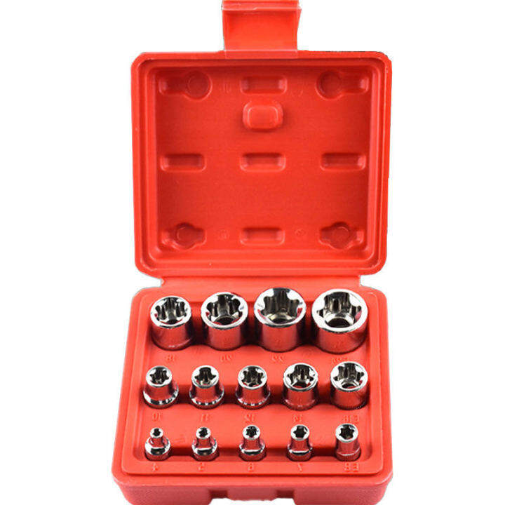 14pcs-torx-ดอกไขควงหัวจีบเซทเต้ารับ-driver-torx-ดอกไขควงหัวจีบซ็อกเก็ตชุดเครื่องมือชุดกล่อง