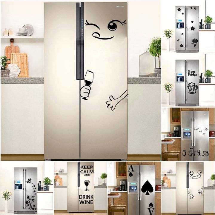 24-home-accessories-สติกเกอร์ติดตู้เย็นไวนิลวอลล์เปเปอร์กันน้ำสำหรับตกแต่งห้องครัว-wallsticker-รูปลอกภาพจิตรกรรมฝาผนังเบียร์เพนกวินดอกไม้ตู้เย็น