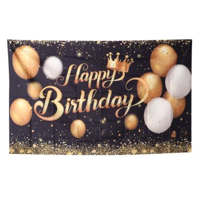 Happy Birthday Banner Decorations Large Birthday Black Gold Sign Poster Photo for Birthday Anniversary Party Decorations