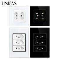 UNKAS สามบราซิลซ็อกเก็ตสีขาวมาตรฐานสองรูพิน AC 250V 1 2 3 4 5 6 ชิ้น 20A แผงกระจกเต้าเสียบสีดํา◀