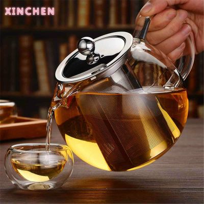 600/950/1300ml Glass Stainless Steel Teapot with Infuser Filter Lid Heat Resistant Tea Pot Kettle Home Office Teaware Set