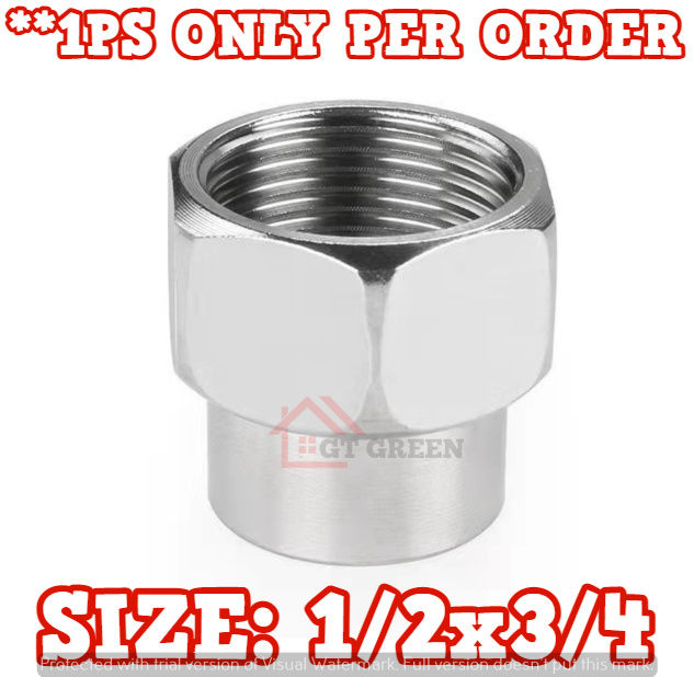 1PCS Stainless Steel Reducer Pipe Fitting Adapter Female Thread 1/2x3/4 ...