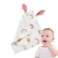✼❡☼ Bunny Security Blanket Breathable Muslin Soothing Towel Bunny Ear Shape Animal Pattern Infant Bibs Face Bath Towels Sweat