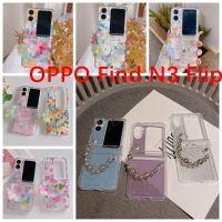 สำหรับ N3 OPPO Find เคสป้องกันหน้าจอพับได้แบบฝาพับเคสโทรศัพท์เป็นคู่ N2ลายดอกไม้ภาพสีน้ำมันพร้อมบานพับเคสแข็งสามชิ้นพร้อมจี้สร้อยข้อมือ