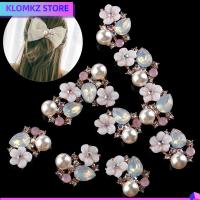 KLOMKZ 10PCS ชุบ อุปกรณ์เย็บผ้า เครื่องแต่งกาย Flatback ปุ่ม Rhinestone กิ๊บติดผมไข่มุก กระดุมดอกไม้ หัวเข็มขัดเสื้อผ้า